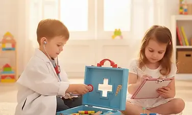 Niños jugando a juego simbólico