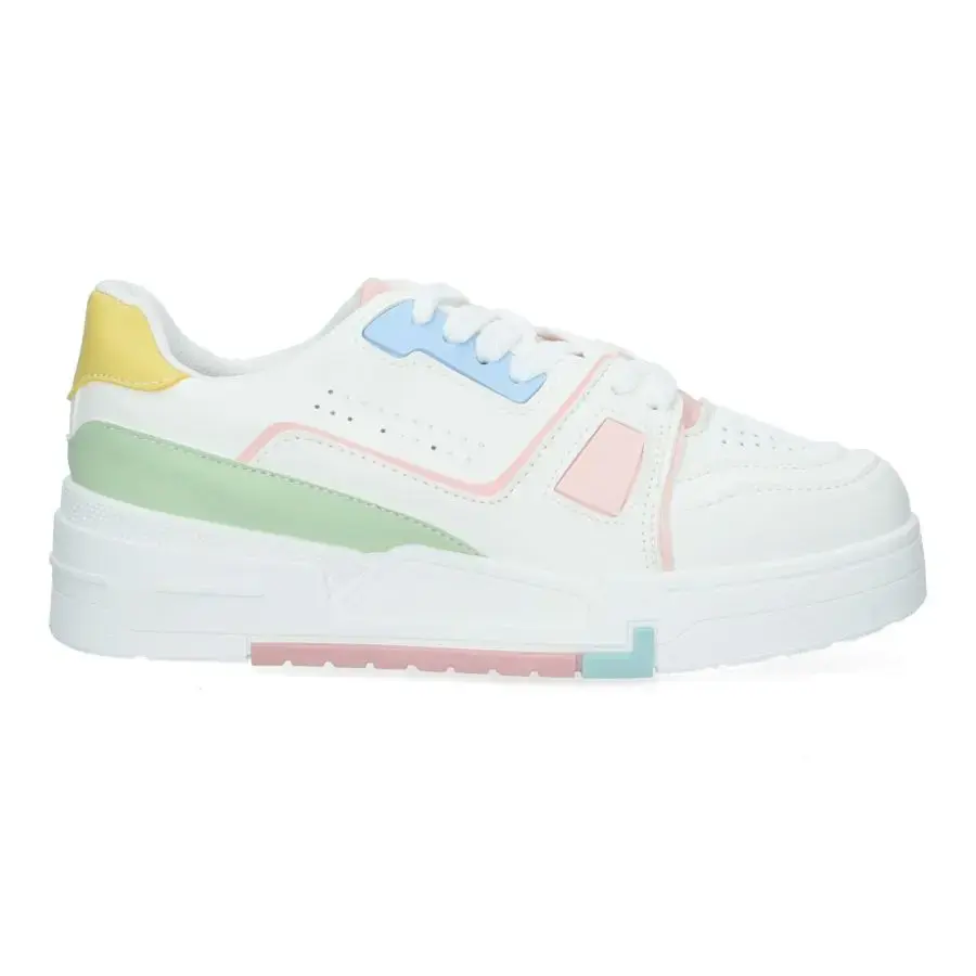 Miniatura: Vista lateral zapatillas de mujer retro blancas