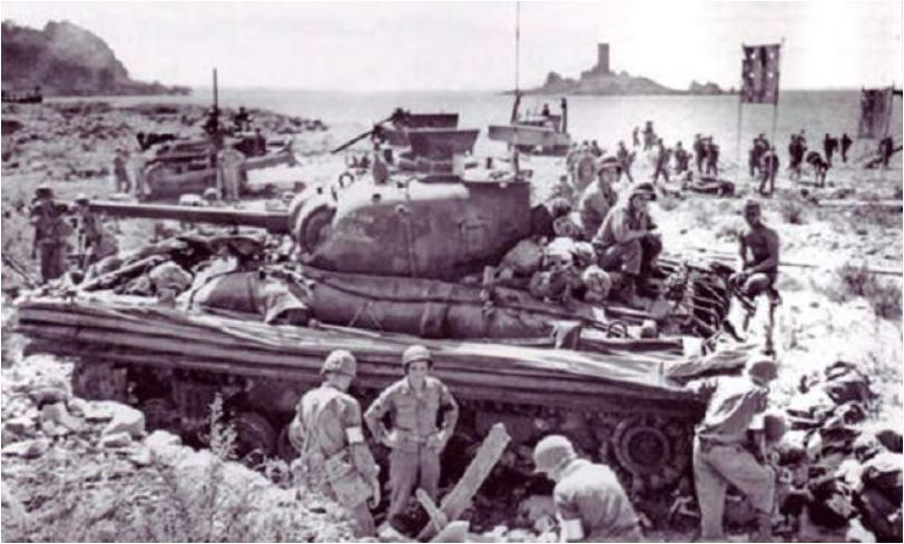 Débarquement en face de l'Île d'Or en août 1944