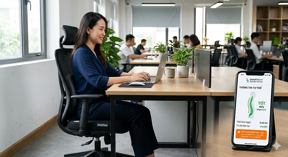 ghế ngồi thông minh SmartSeat hỗ trợ cách ngồi đúng và app Smartseat hỗ trợ theo dõi tư thế