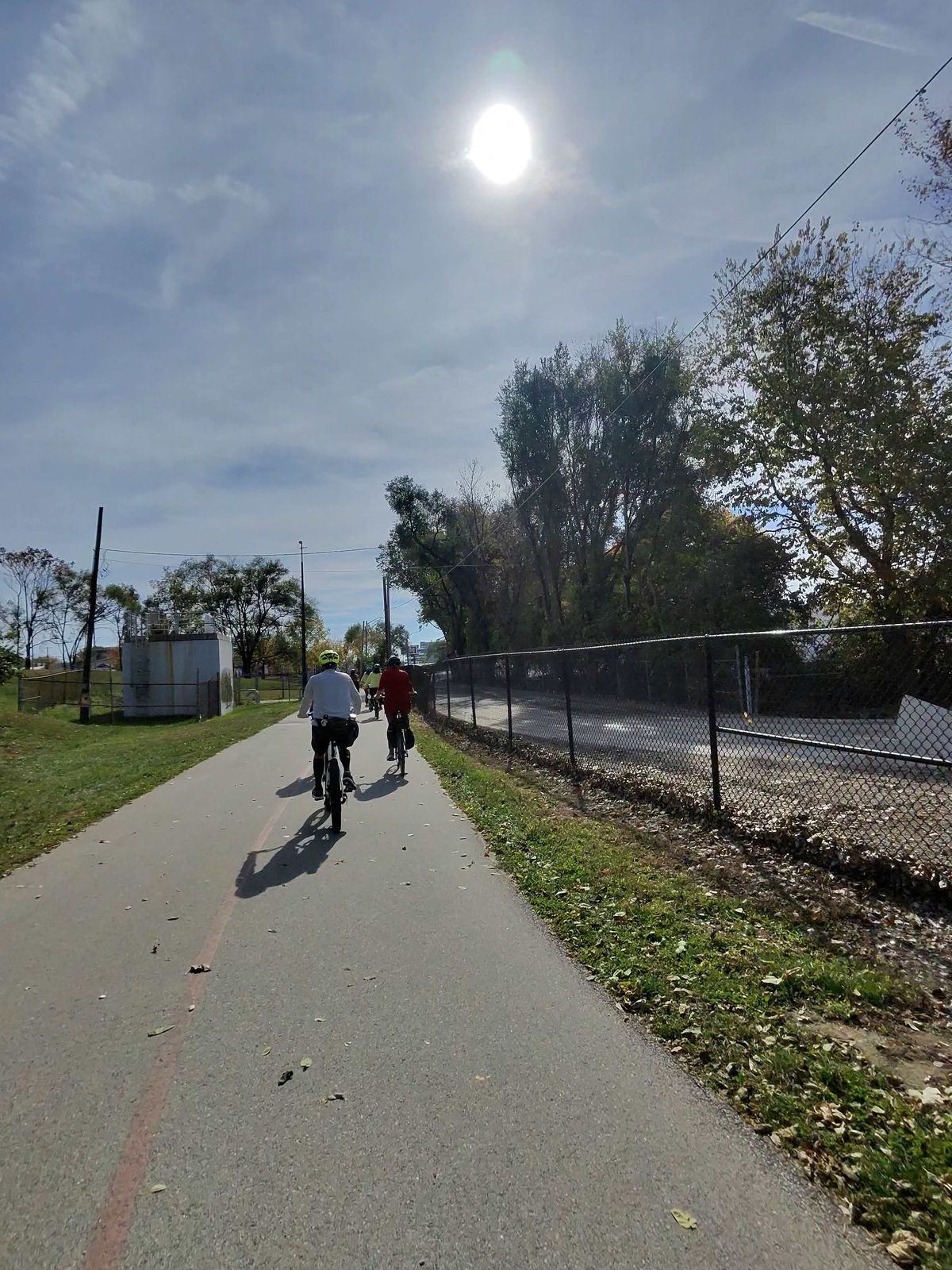 On the Monon Trail headed downtown. On the left is a building that someone once tagged with graffiti as "Farts Shack" because there is always a sulphureous odor when you pass by it.