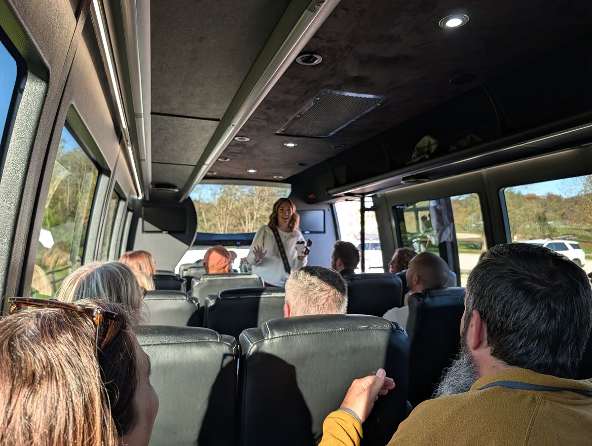 We were all on a limo bus that had a nice big window at the front for viewing the fall colors. Our friend and usual host, Danny, was sick that day, so his wife, Hilary, stepped in and did a great job.