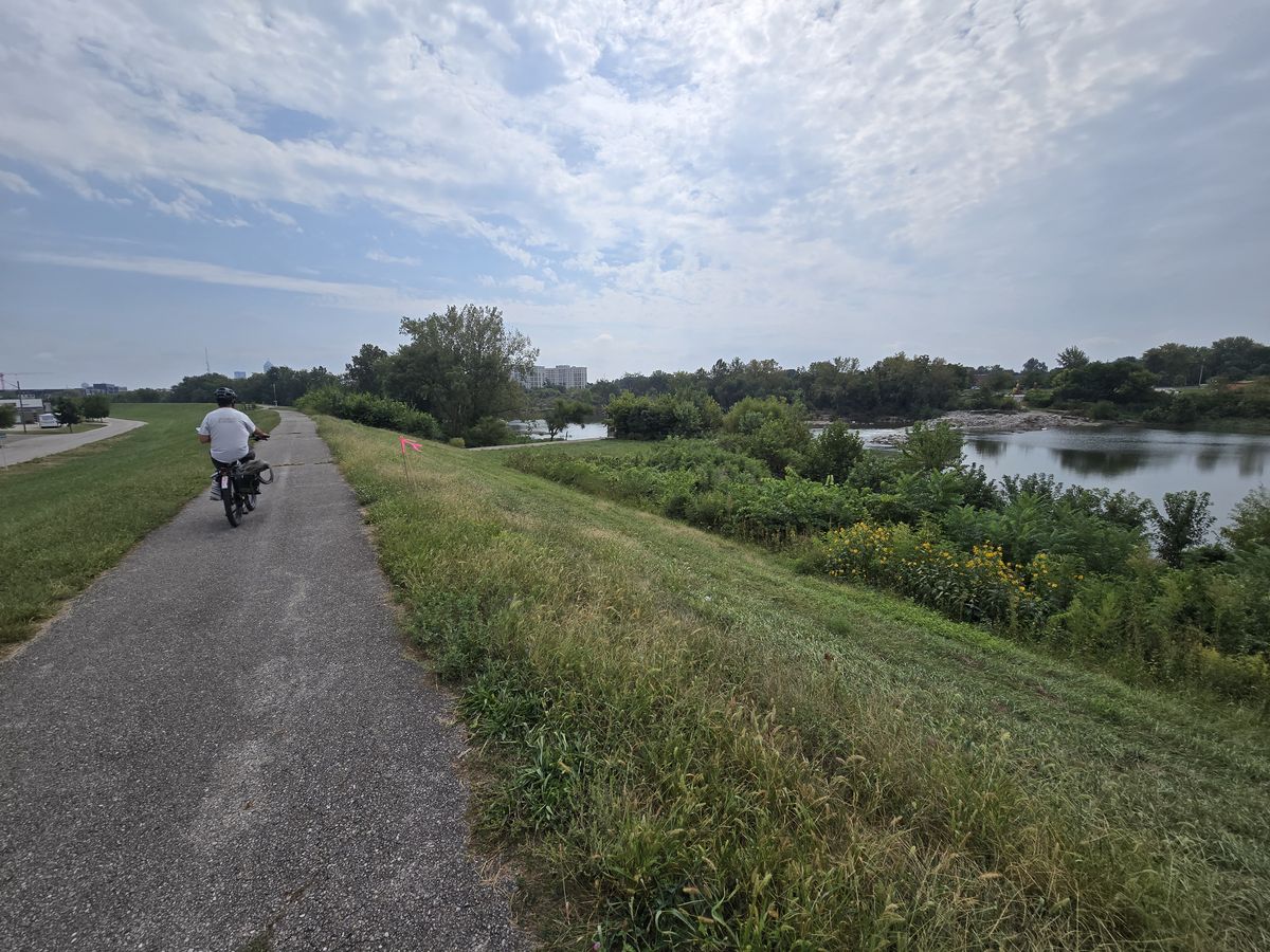 The White River trail follows the river into downtown Indianapolis.