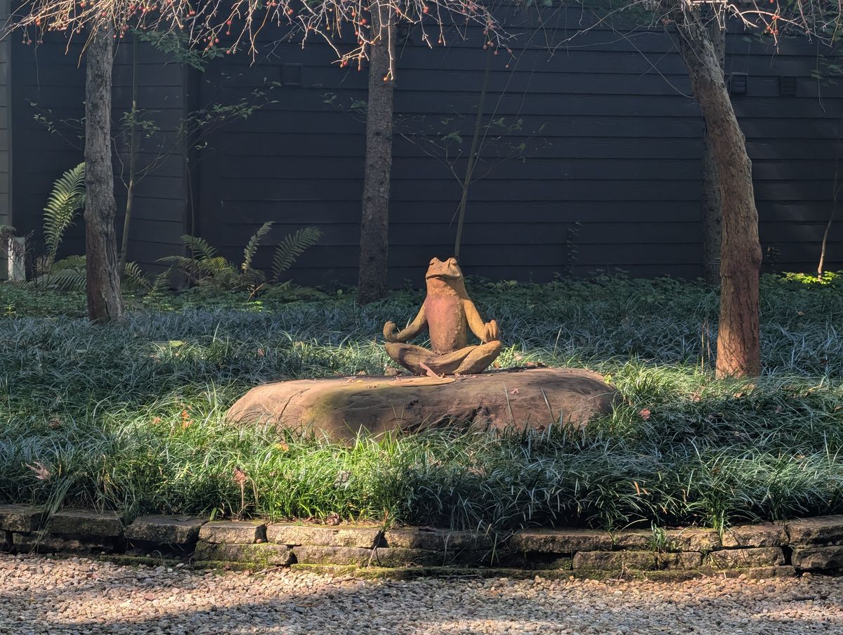 A different kind of peace frog outside Emerson House.
