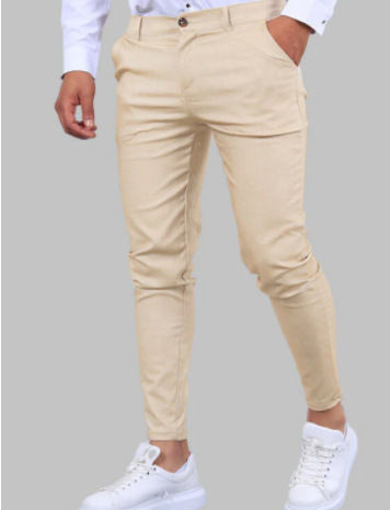 Thumbnail: Men's Burgundy Slim Fit Chino Pants Stretch Skinny Trousers with Button Closure