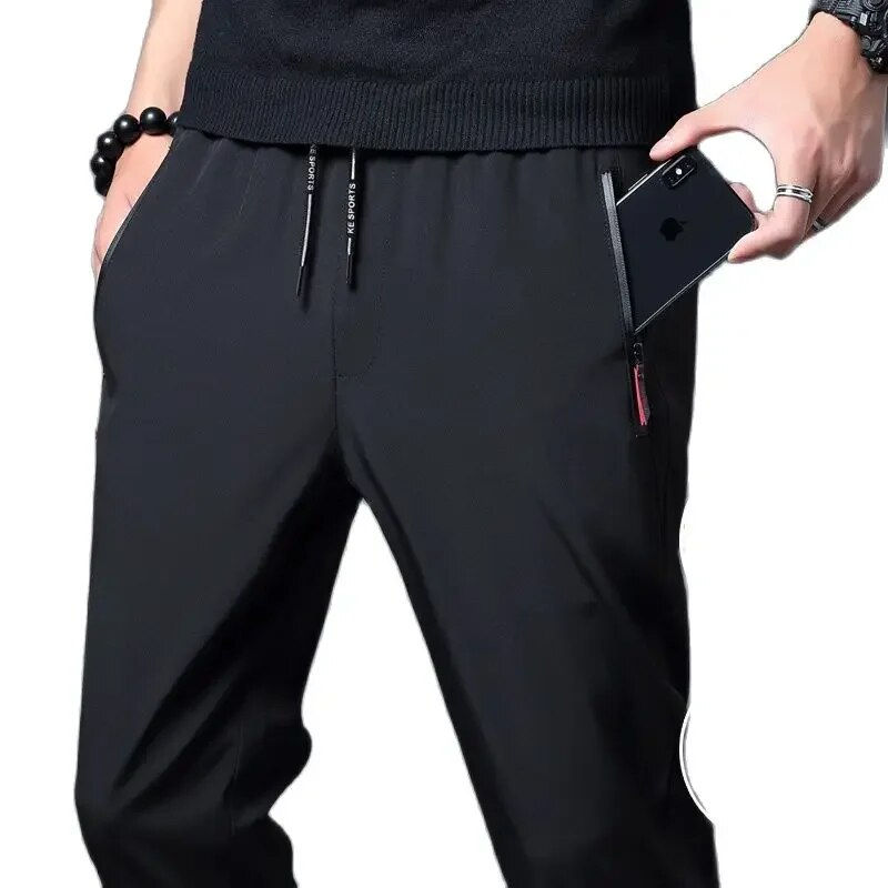 Thumbnail: Men's Casual Pants Straight Slim Fit Elastic Waist Jogger Korean Classic Blue Bl