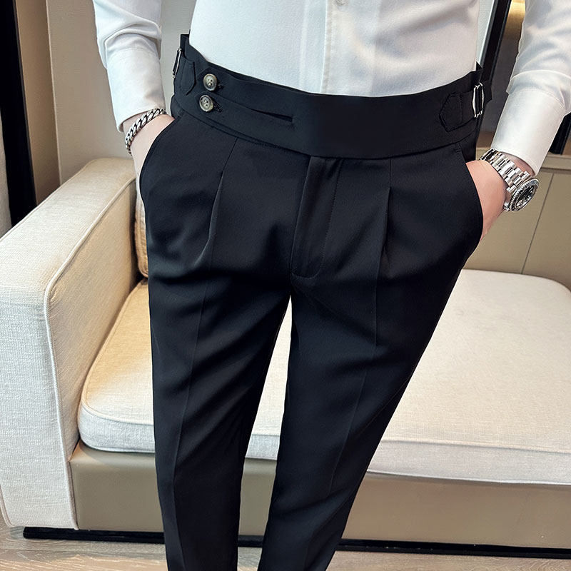 Thumbnail: British Style Neapolitan High Waisted Trousers High Quality Men's Slim Fit Busin
