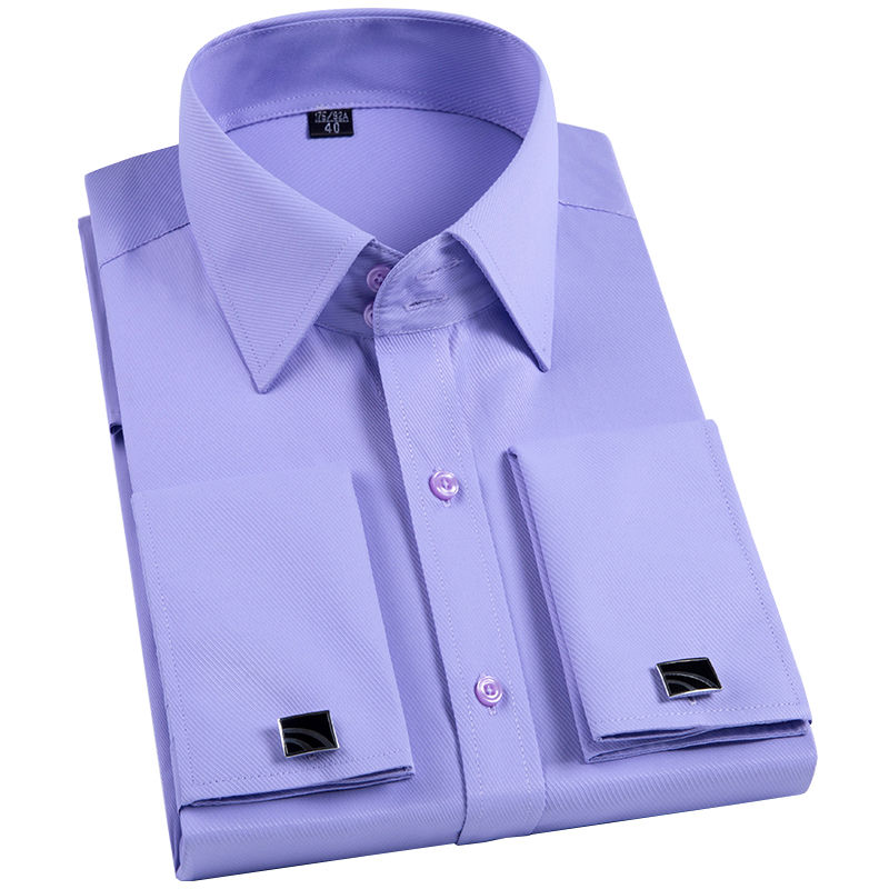 Thumbnail: Men's Slim Fit French Cufflink Shirt Long Sleeves Double Cuff Solid Color High E