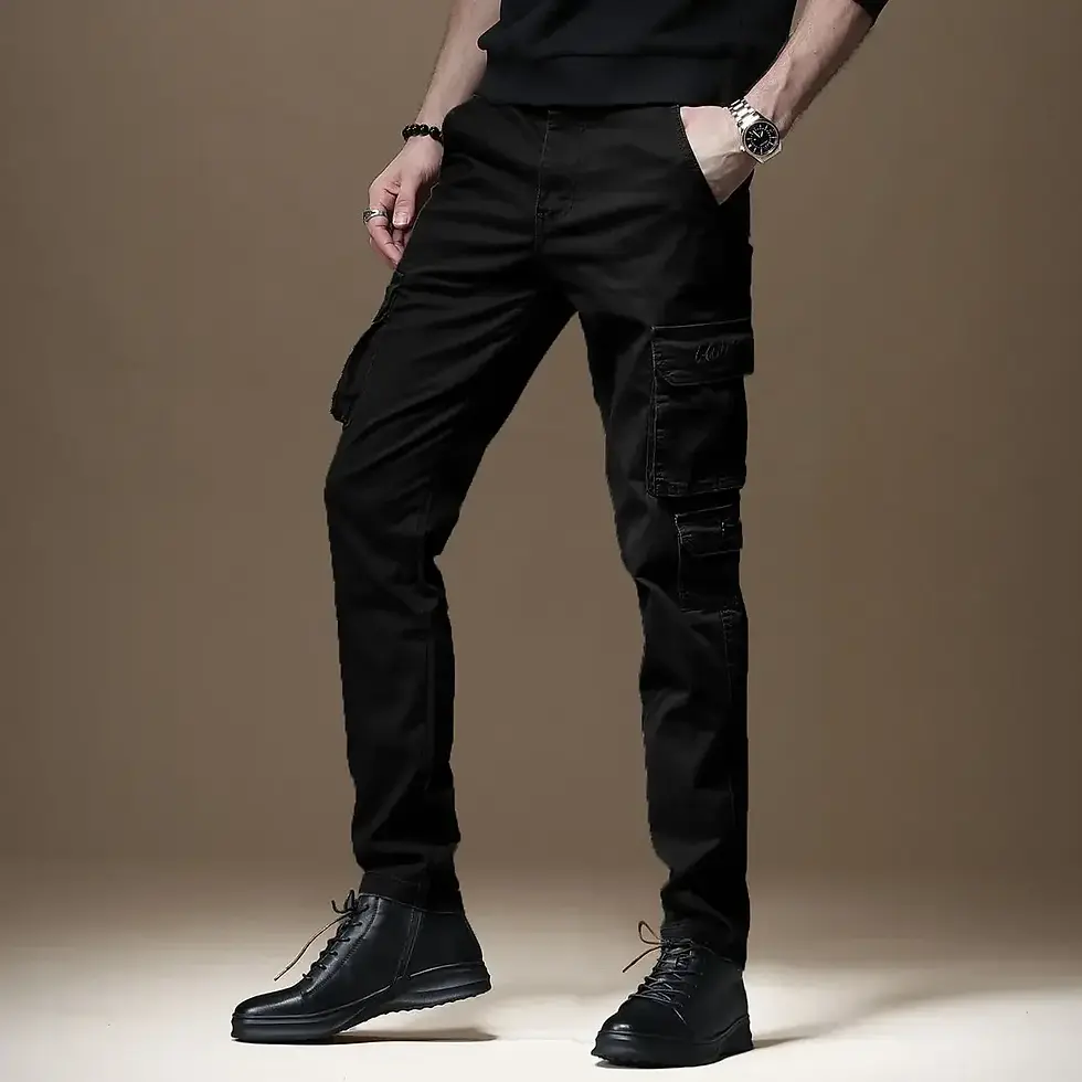 Thumbnail: Trousers Man Black Slim Cargo Pants For Men Loose Korean Luxury With High Qualit