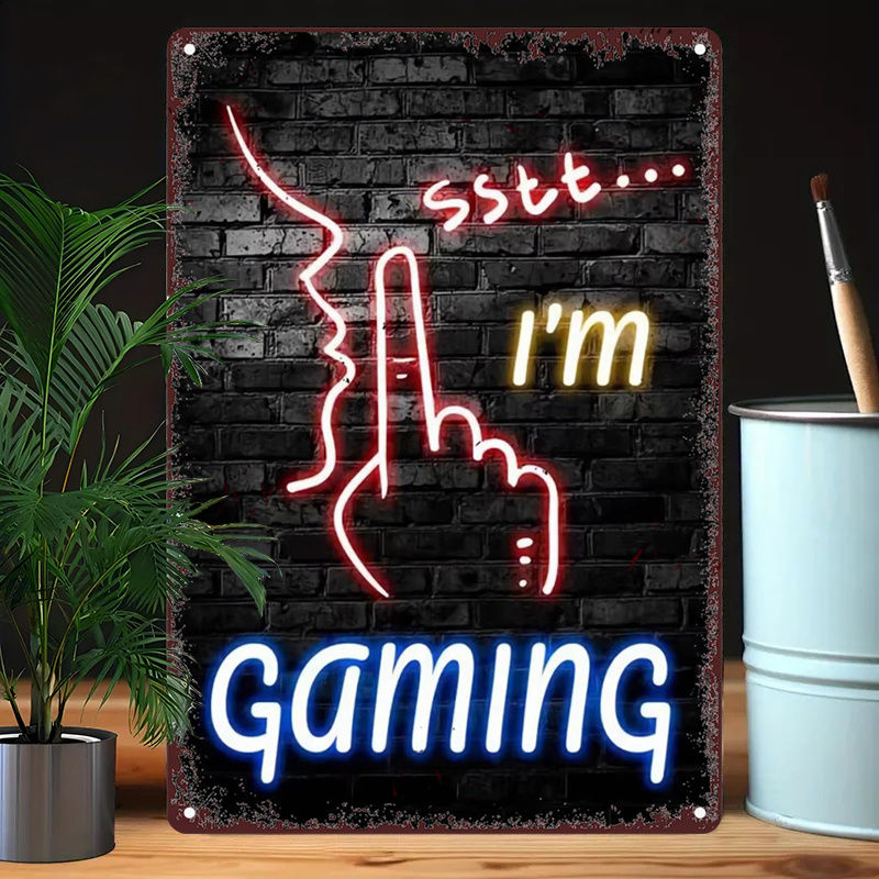 Thumbnail: Retro Game Metal Wall Sign, Vintage Iron Wall Art, Non LED Neon Look Game Decor 