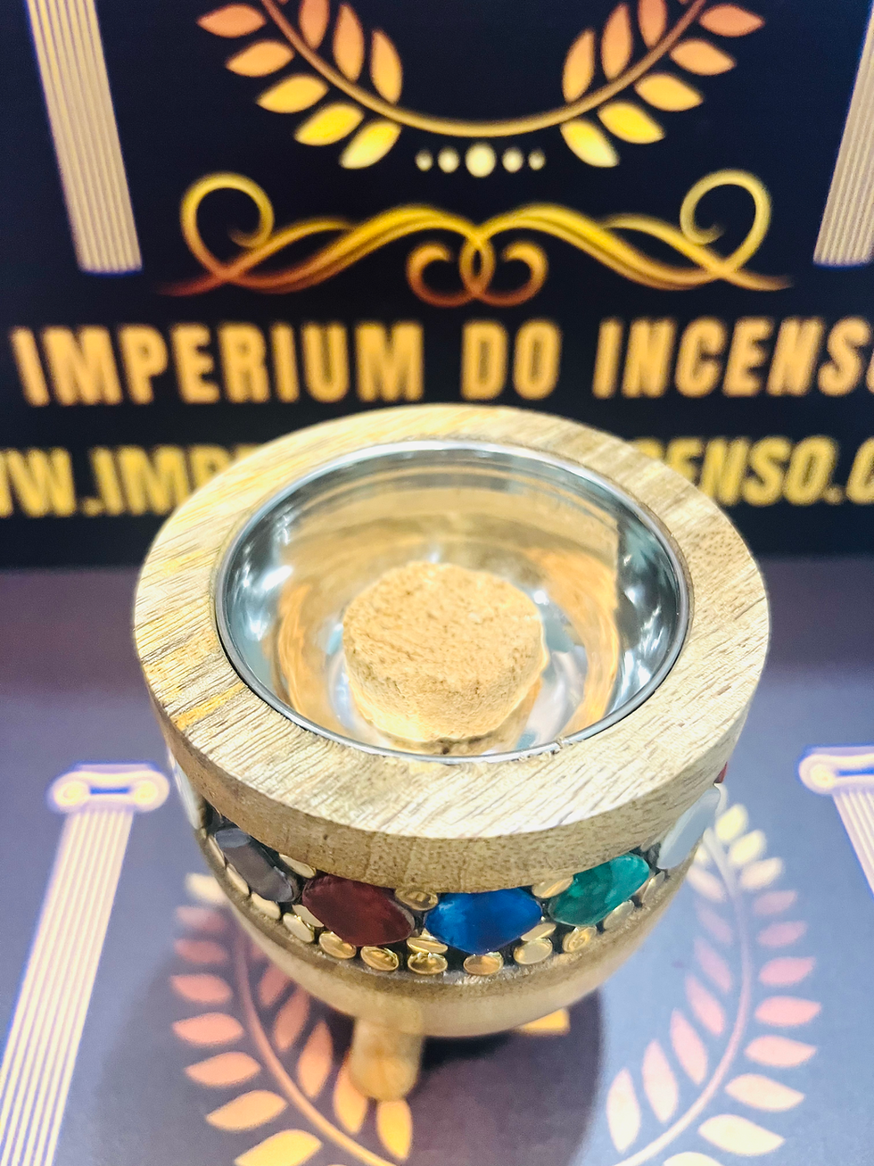 Miniatura: Turibulo Madeira e Pedras