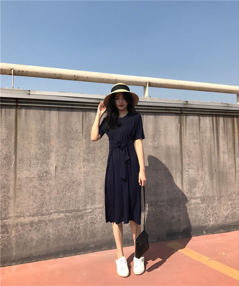 縮圖：d100 垂感綁帶修腰連身裙