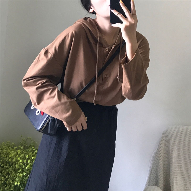 縮圖：d132 寬鬆咖啡色連帽衫