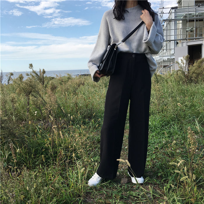 縮圖：d033 黑色高腰西裝長褲