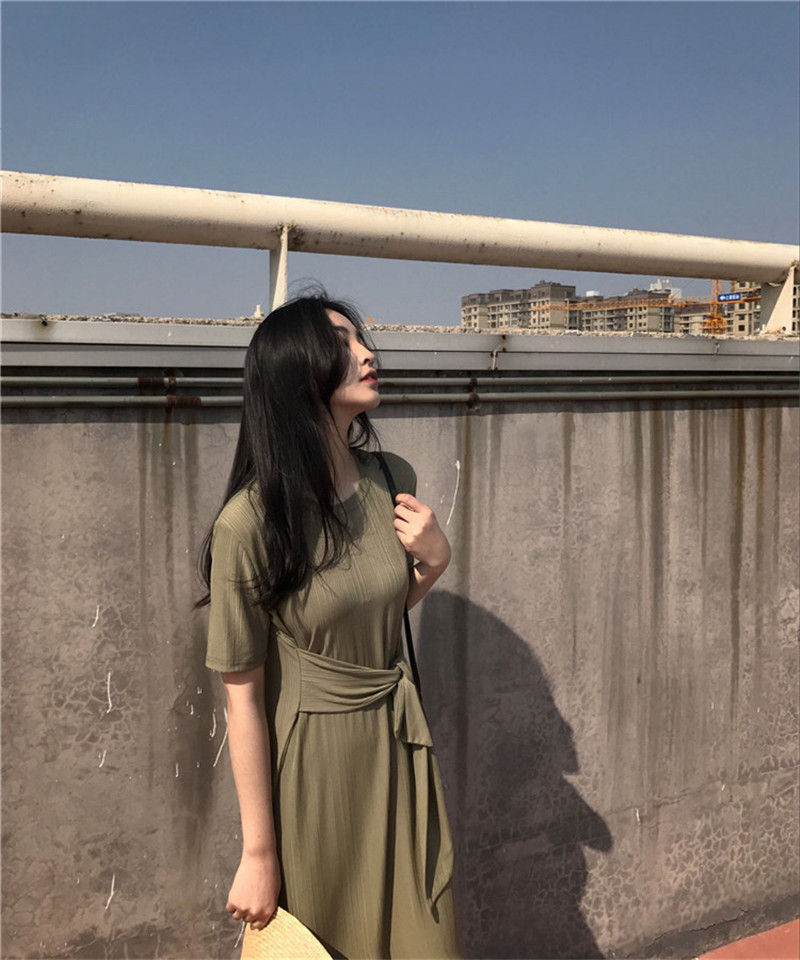 縮圖：d100 垂感綁帶修腰連身裙