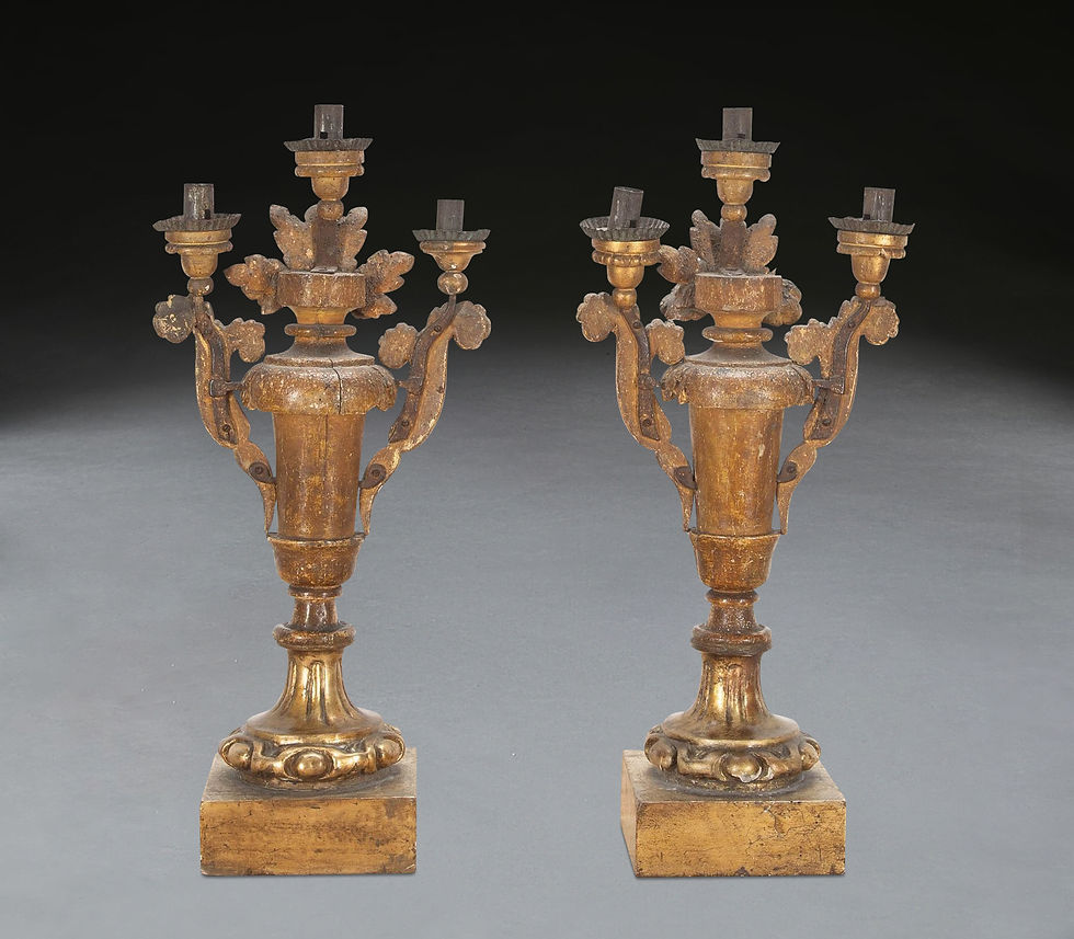 Thumbnail: 18th Century Pair of Italian Giltwood Candelabra