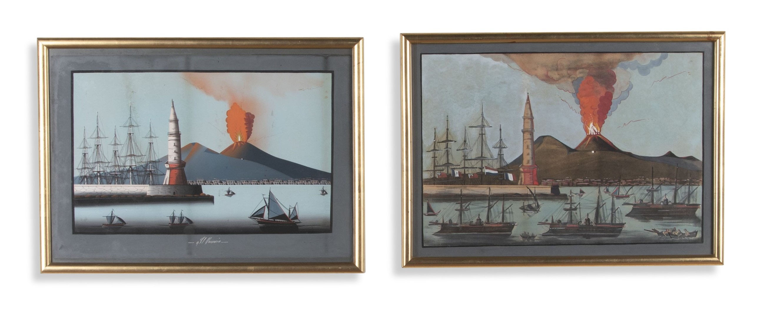 Pair of Large Vesuvius Gouache Paintings