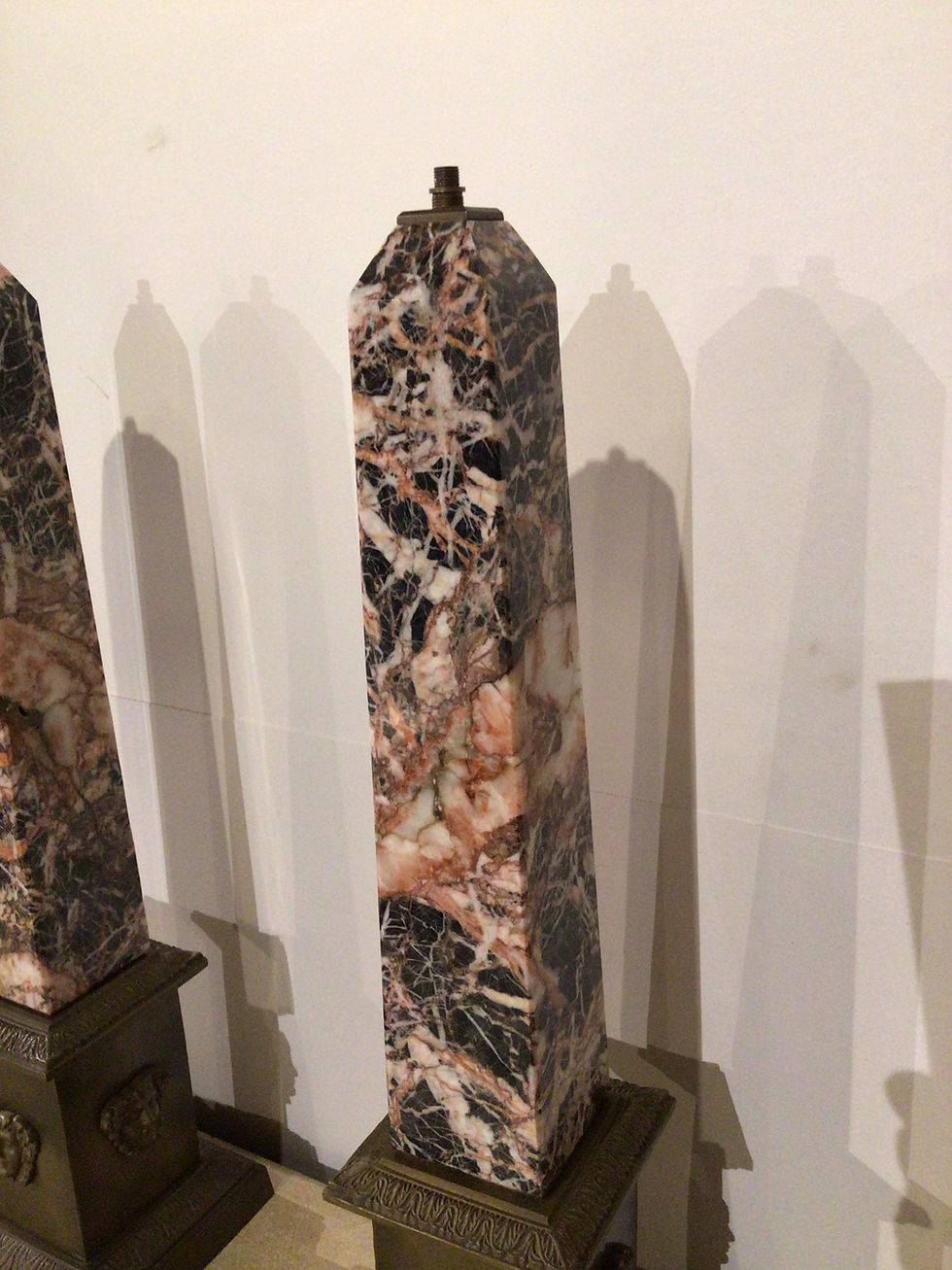 Thumbnail: Pair of marble and bronze obelisk lamps