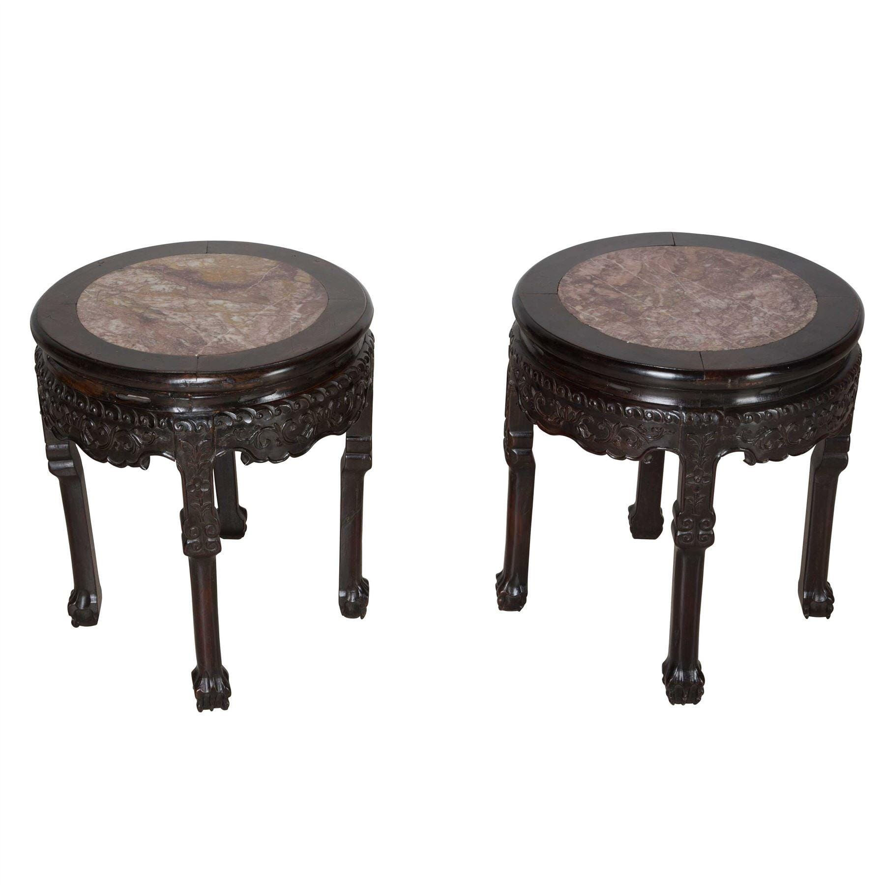 Pair of C19th Chinese Marble Top Low Occasional Tables