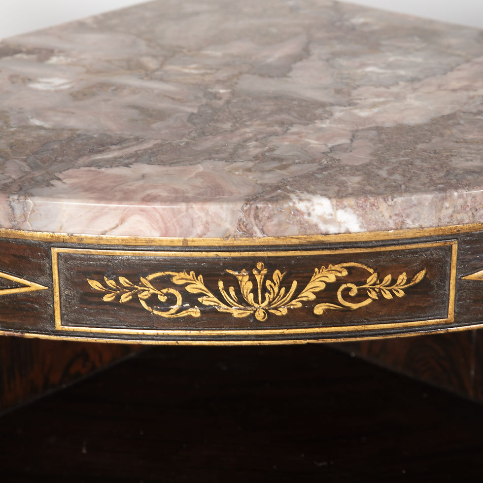 Thumbnail: Regency Pair of Decorated Marble Top Corner Cabinets