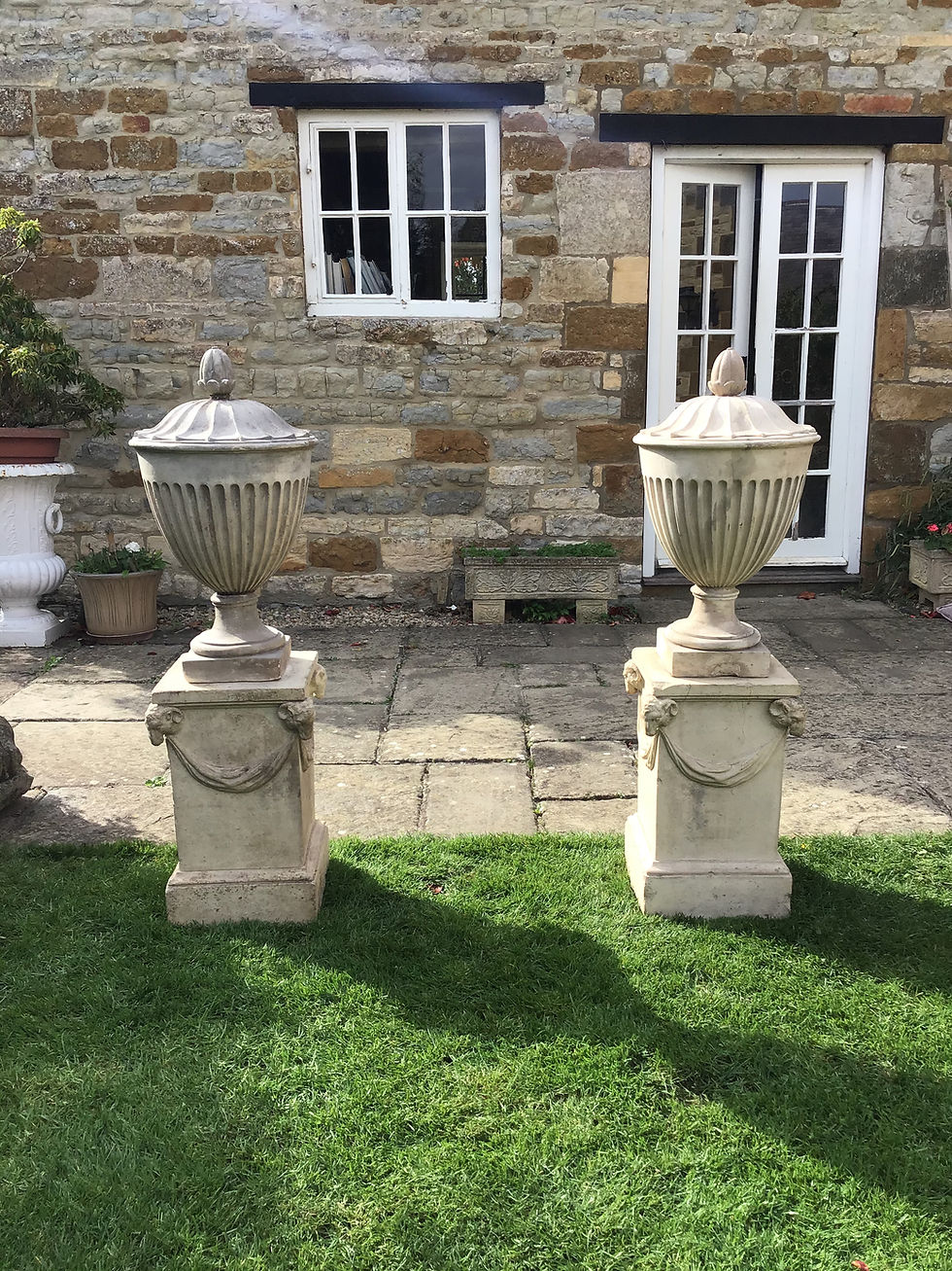 Thumbnail: Pair of C18th Coade Stone Urns on pedestals