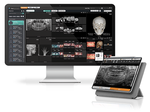 Abbildung der THEIA- Software auf einem Monitor und einem Tablet