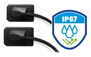 Beide Groessen des PortView Sensors mit einer grafischen Abbildung zur verdeutlichung des IP67 Schutzes