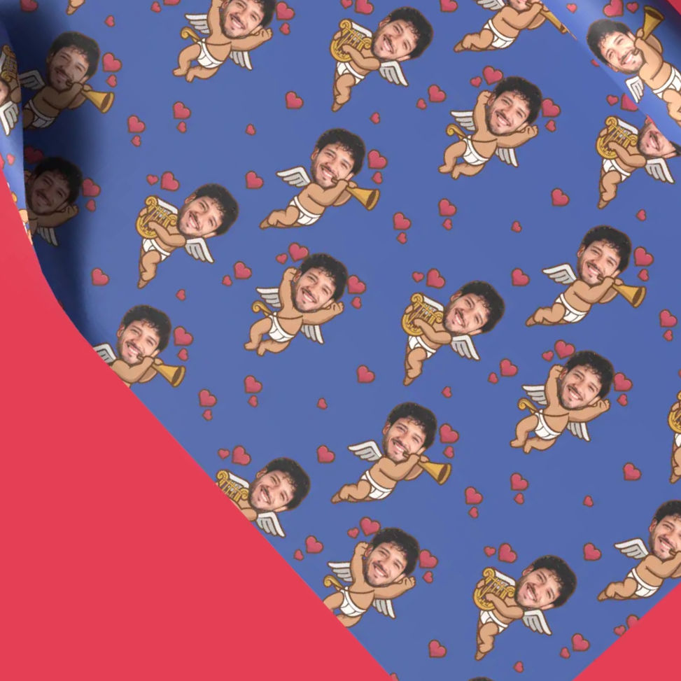 cartoon cupid photo personalized gift wrap
