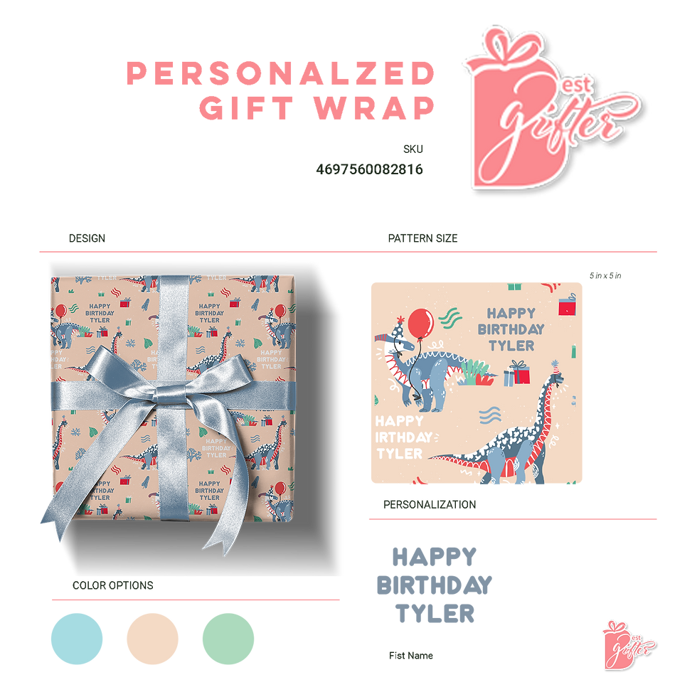 Thumbnail: Add a personal touch to this fun dino-themed gift-wrapping paper with the birthday boy/girl's name.