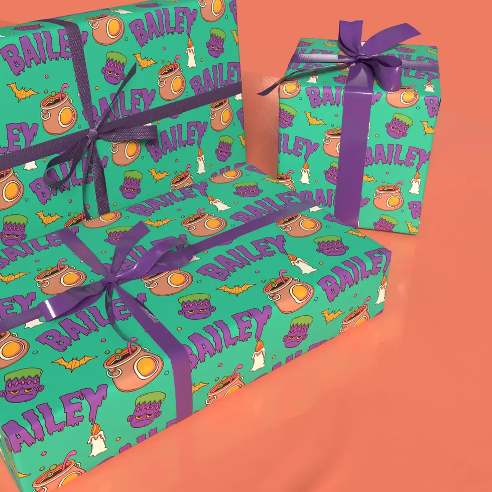 kids halloween gift wrap custom