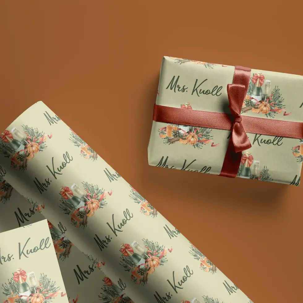 personalized champagne christmas wrapping paper