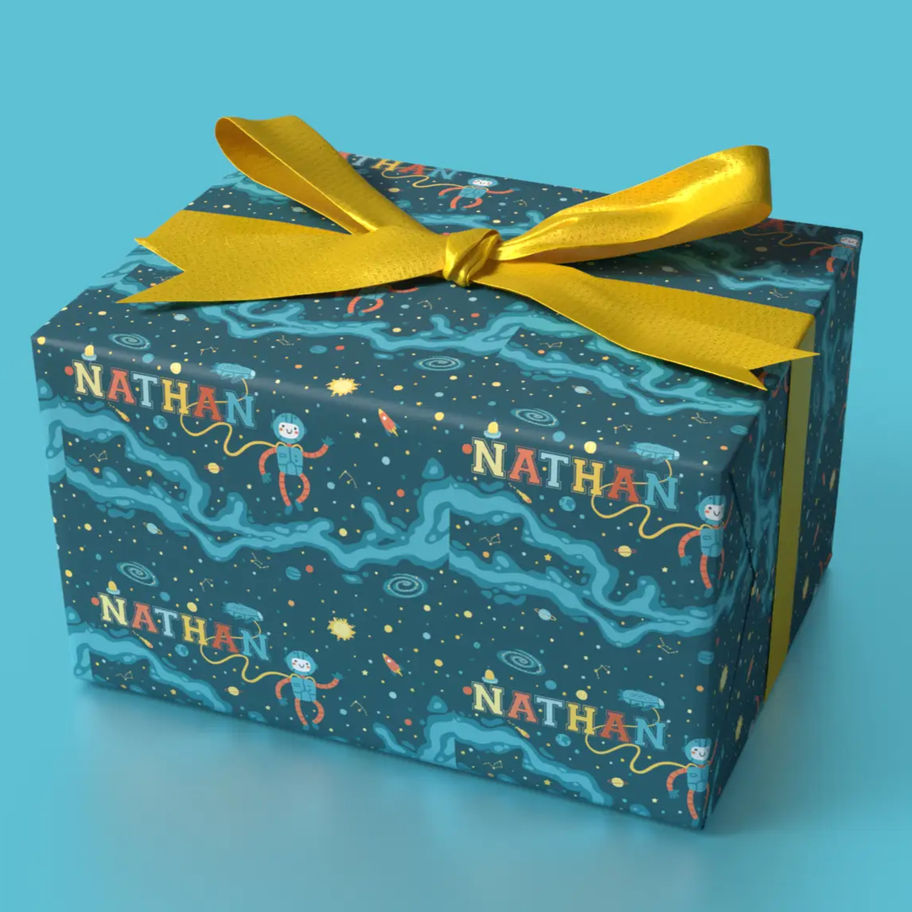 rainbow tether space party gift wrap