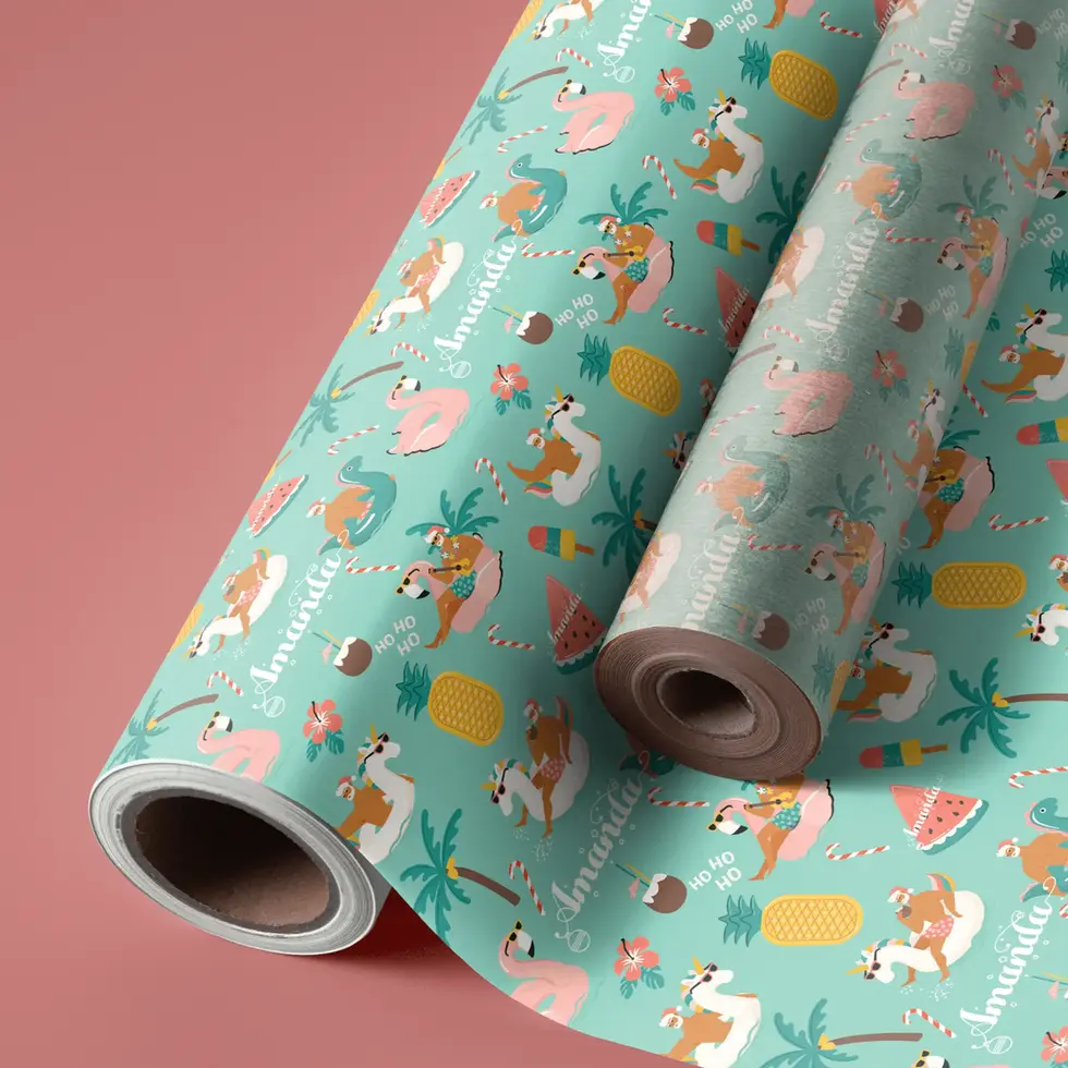 teal tropical christmas gift wrap