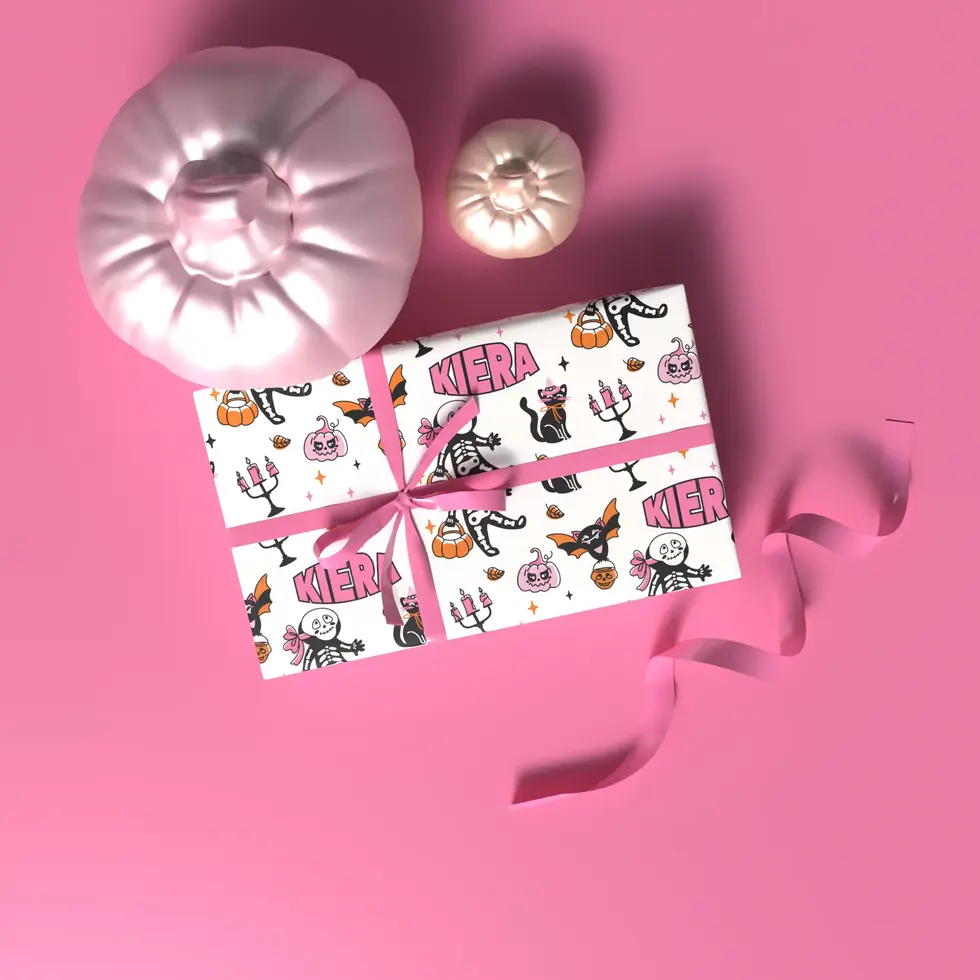 cute pumpkins and bats gift wrap personalized