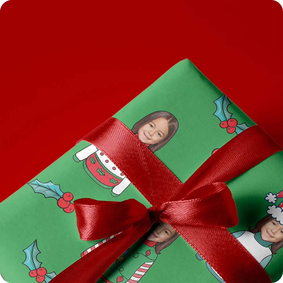 red teal blue green pink face wrapping paper