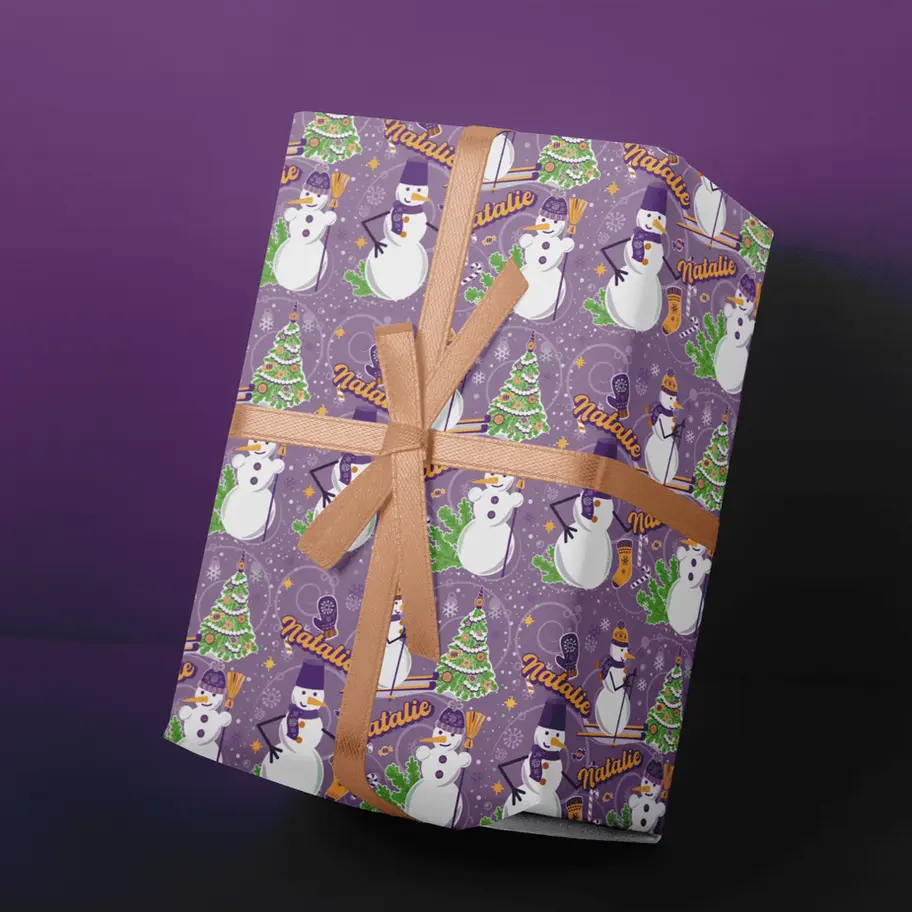 kids snowman personalized gift wrap