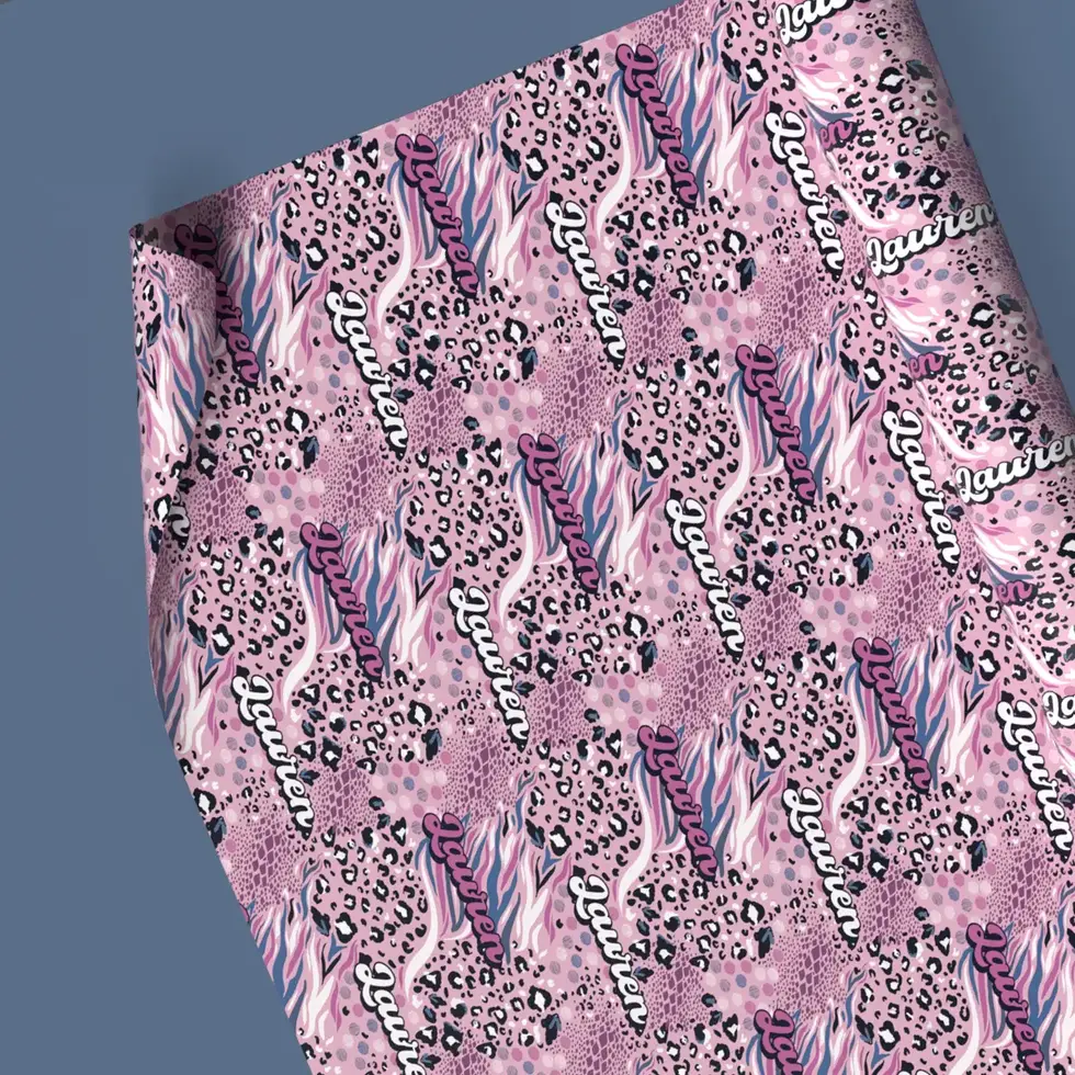 glam zebra stripe leopard print gift wrap custom name