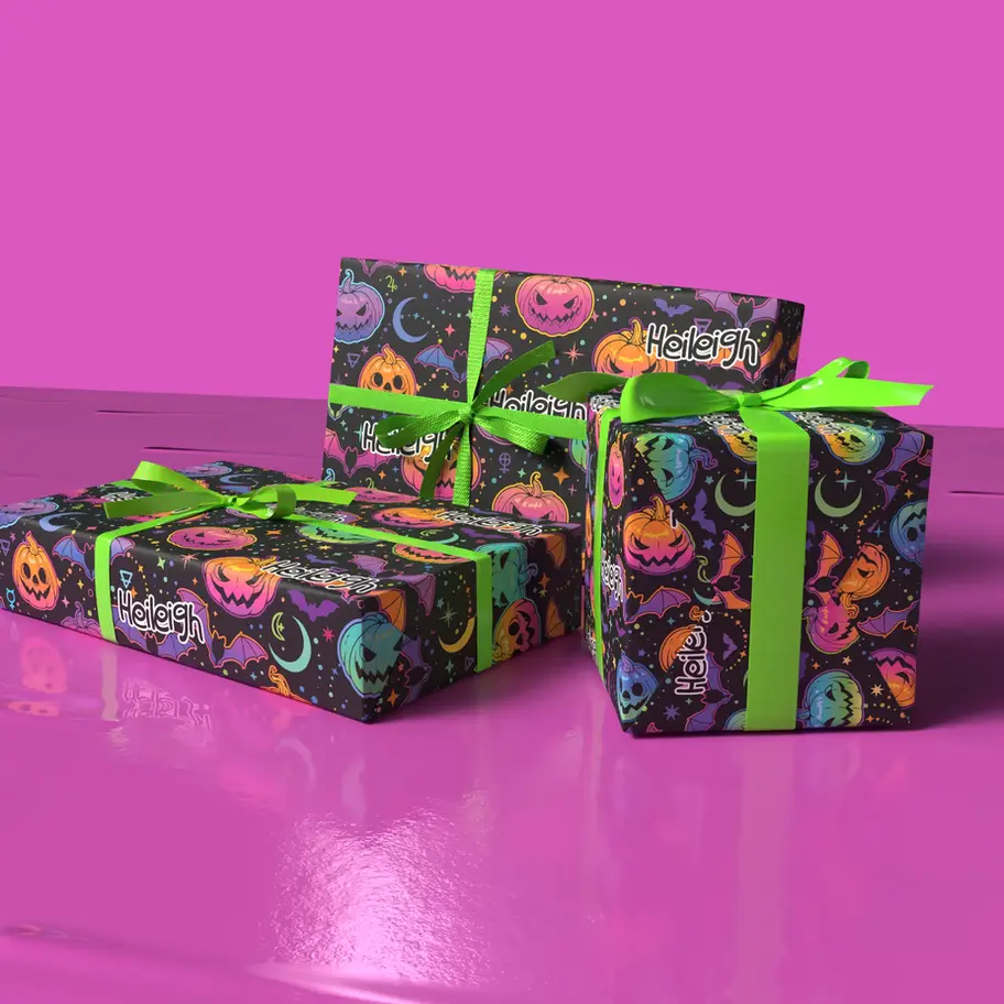 personalized halloween wrapping paper black