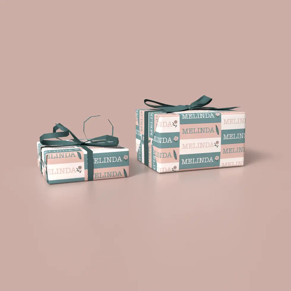 chic retro botanical personalized gift wrap