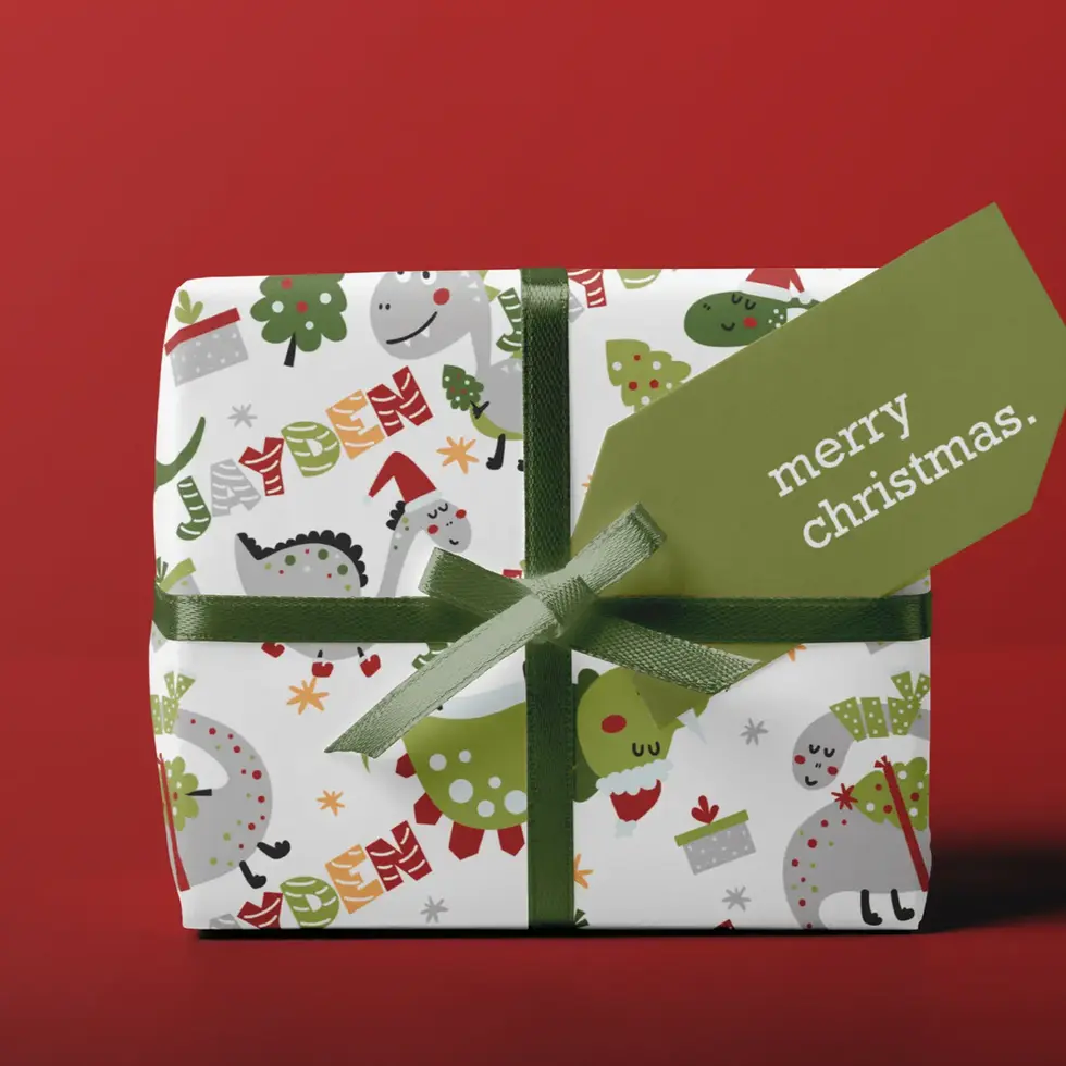 personalized dinosaur christmas wrapping paper