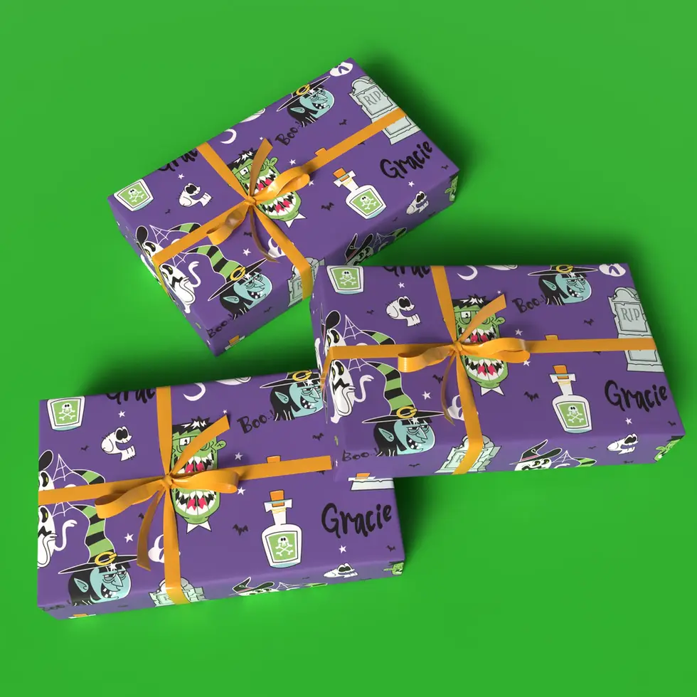 graveyard halloween wrapping paper with name