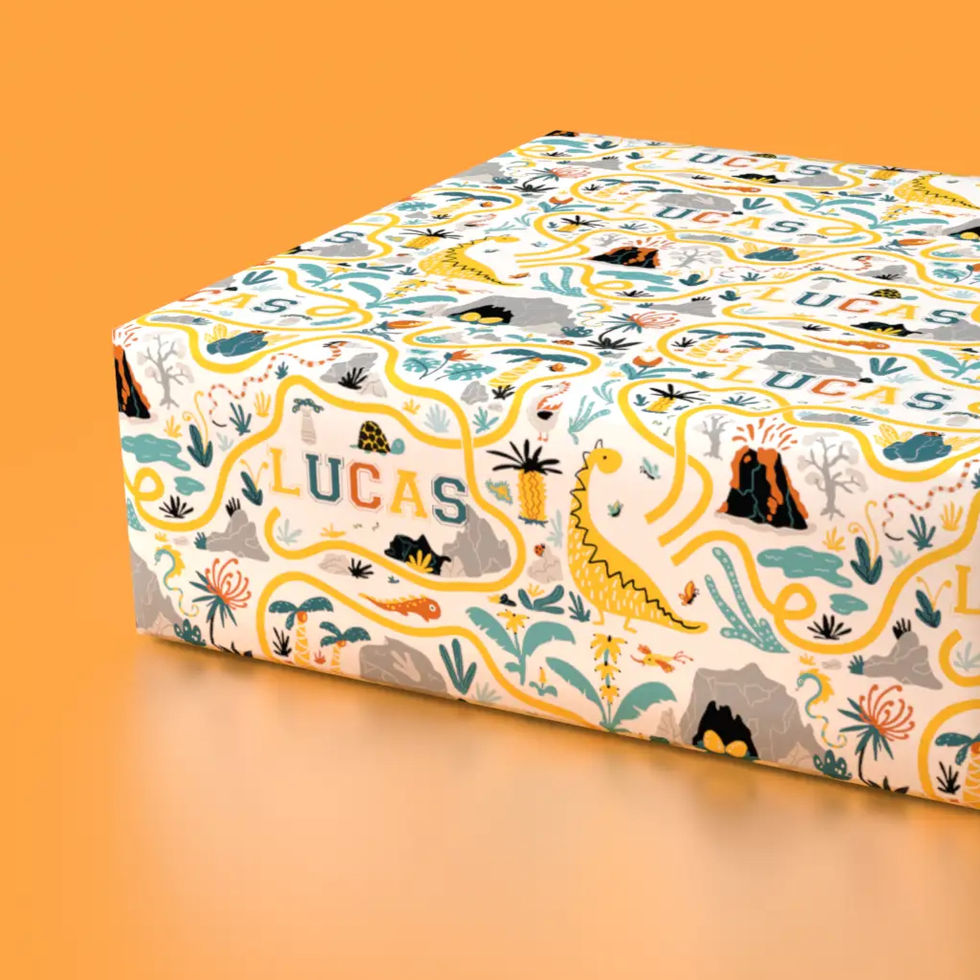 personalized prehistoric adventure wrapping paper for kids