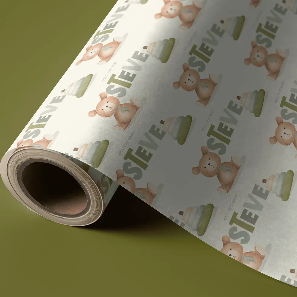 custom name neutral baby gift wrap