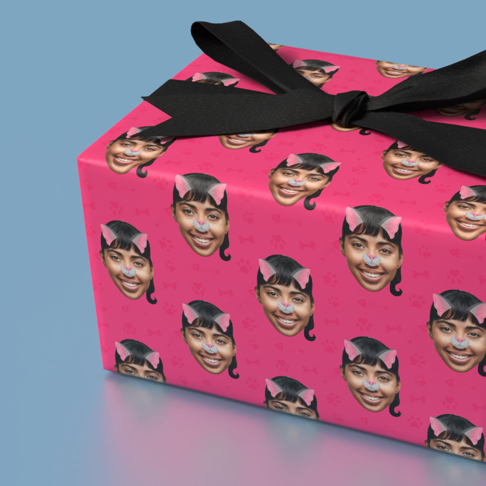 playful cat wrapping paper with photo pink