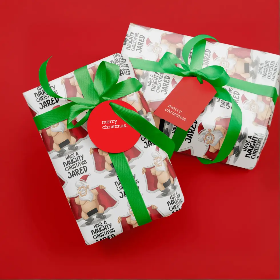 funny santa wrapping paper with name