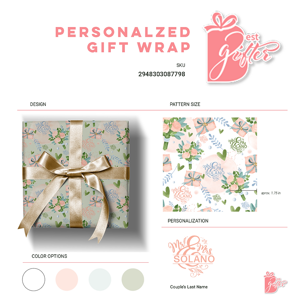 Thumbnail: One-of-a-kind custom wedding gift wrap featuring watercolor illustrations of rose bouquet, and beautifully wrapped presents,