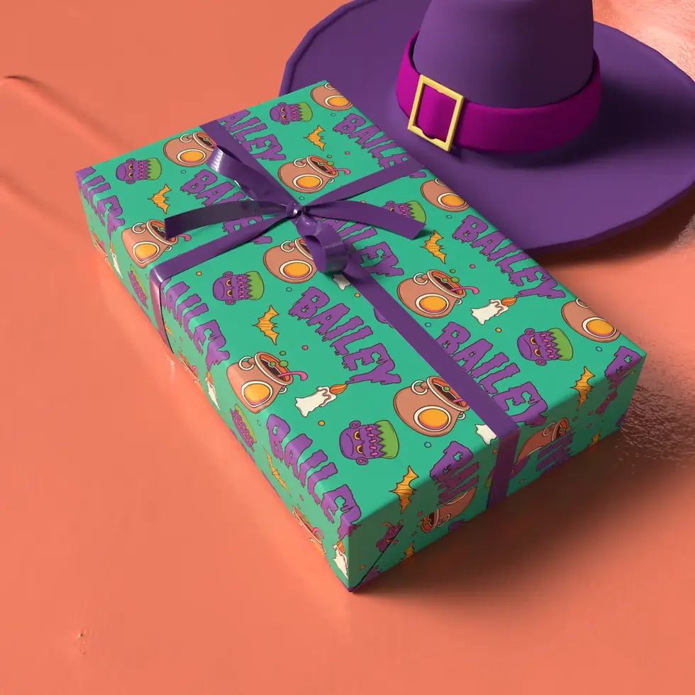 cute ghost and bat wrapping paper personalized