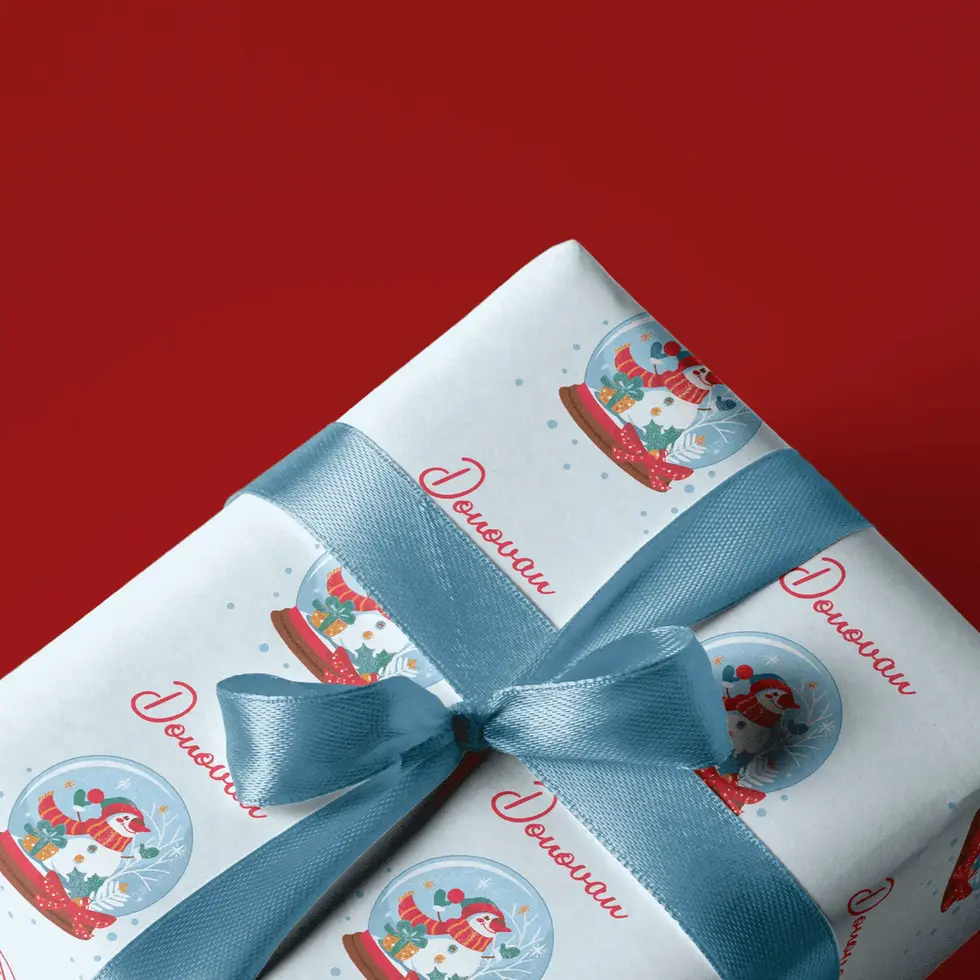 winter blue holiday wrapping paper personalized