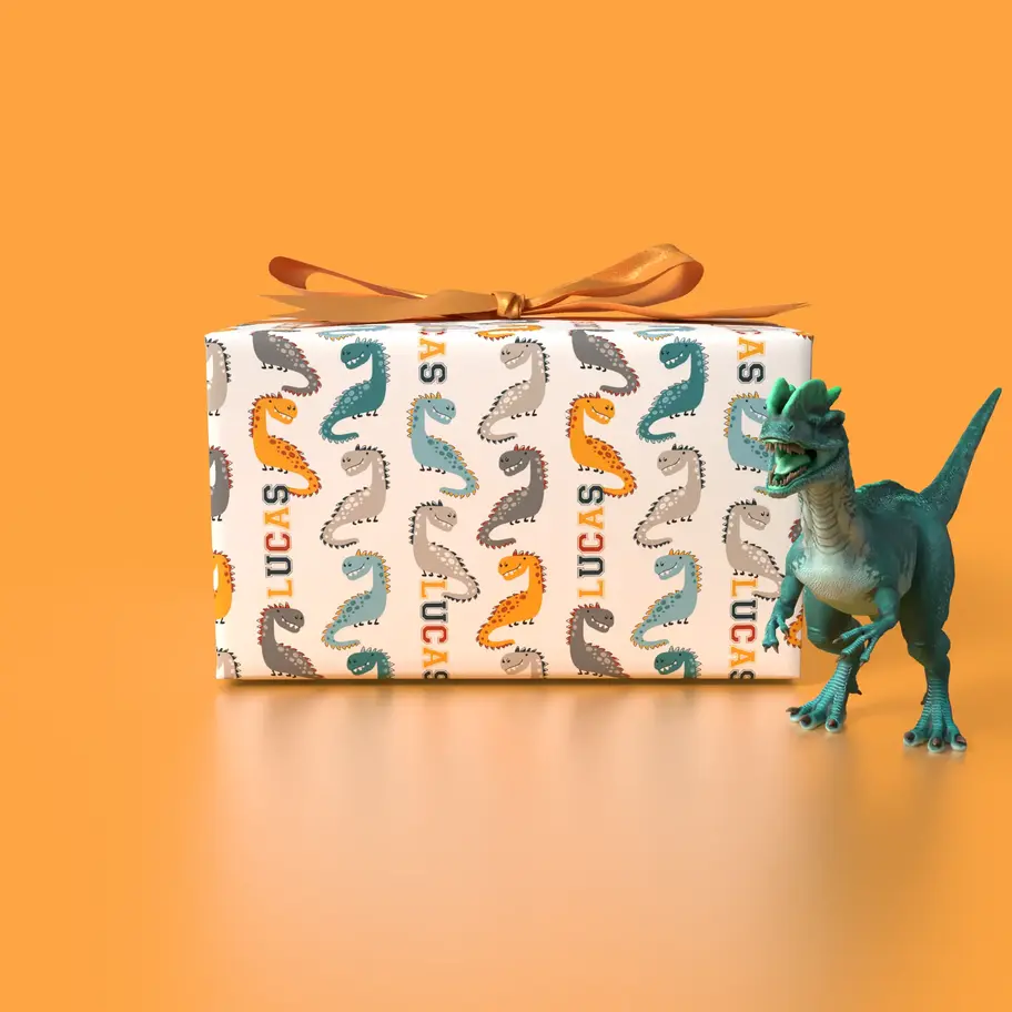 dinosaur parade birthday gift wrapping paper