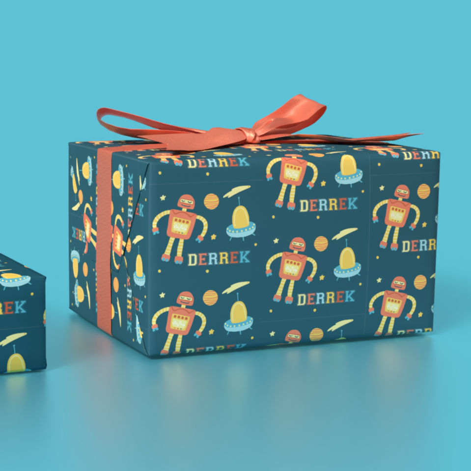 custom name space theme gift wrap